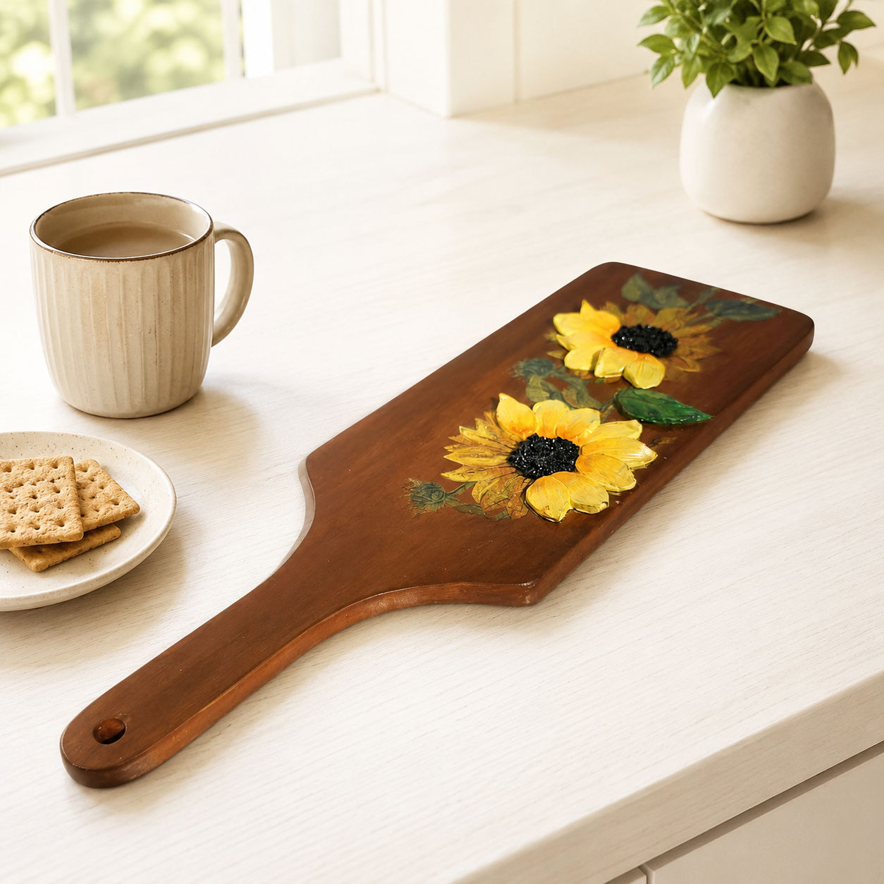 Sunflower Bloom Handcrafted Wooden Serving Tray